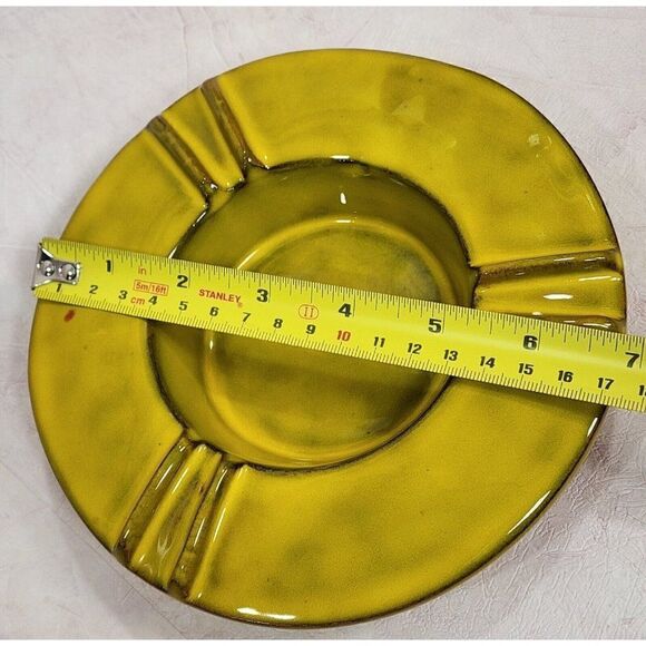 Set of 3 Vtg MC Italy 9"/ 7"/ 6.75" PV Peasant Village Pottery Yellow Ashtrays - Picture 9 of 16